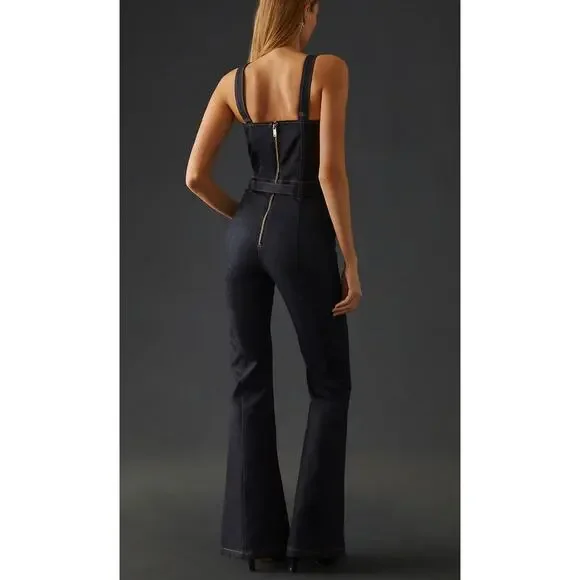 DL1961 Holloway Dark Wash Denim Flare Leg Jumpsuit 26 DL Performance - Picture 5 of 14